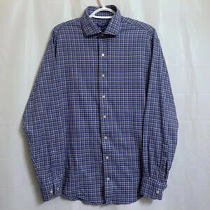 Peter Millar Button Up Shirt Men's Large L Blue White Red Checks Nylon Spandex